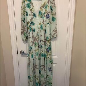 Floral V-Neck Maxi Dress - Green and Blue